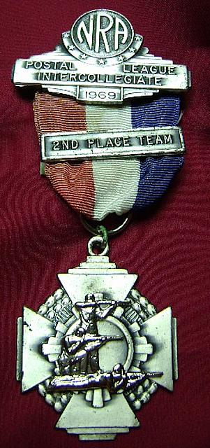 NRA 1969 Postal League Intercollegiate 2nd Place medal sil $5.00